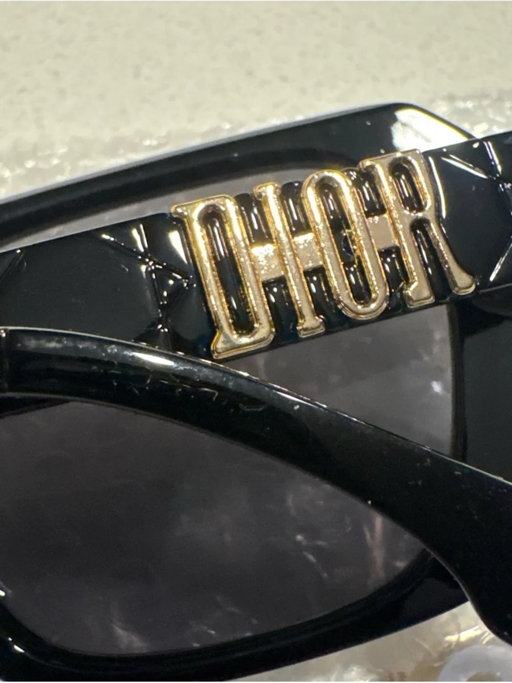 Black Rectangular Sunglasses with Gold Accents